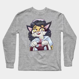 Cute Calico Cat Driving Design Long Sleeve T-Shirt